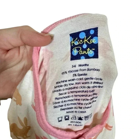 KicKee Pants Bamboo Footie Snaps One Piece Pajamas Bunny Rabbits Ruffle Easter - Picture 6 of 6